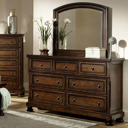 Transitional 7 Drawer Dresser and Framed Mirror